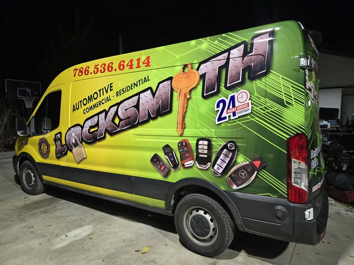 Cayman Locksmith mobile service van, fully wrapped, ready for a 24/7 call in Hialeah